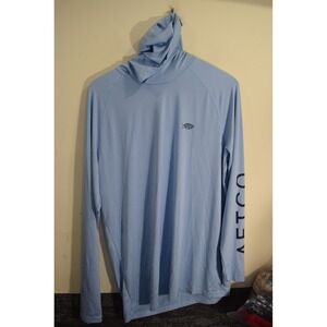 AFTCO Hoodie Shirt MENS L Long Sleeve Lightweight Sun Protection Fishing Blue